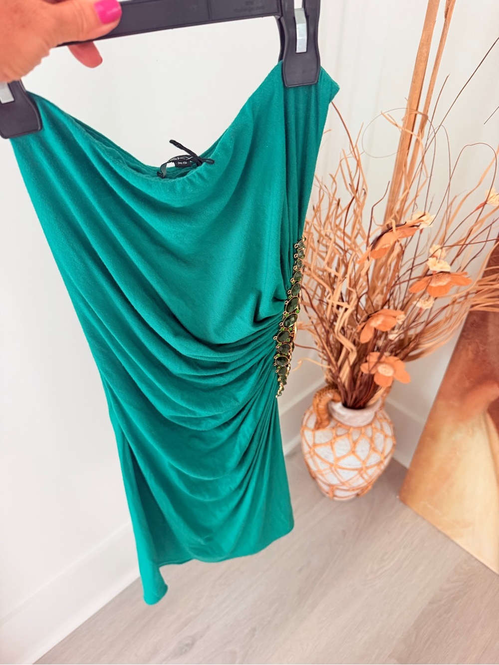Sky Emerald Green One-Shoulder Mini Dress with Side Jewel Detail NWOT! - Picture 6 of 7
